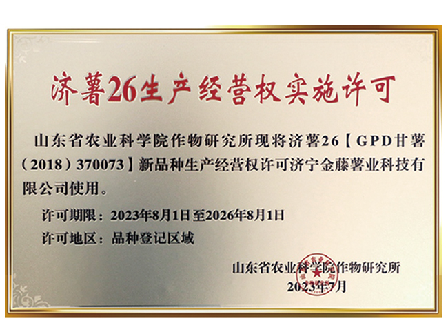 濟薯26生產(chǎn)經(jīng)營權實施許可